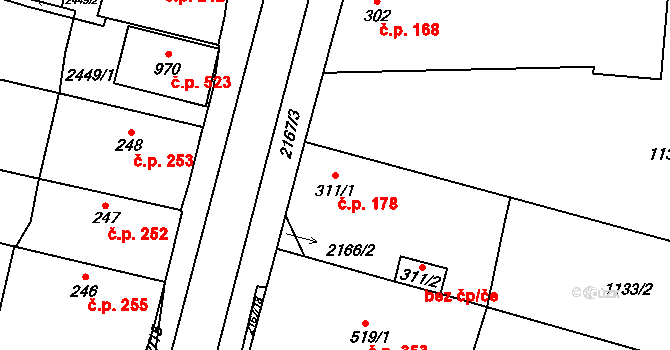 Dašice 178 na parcele st. 311/1 v KÚ Dašice, Katastrální mapa