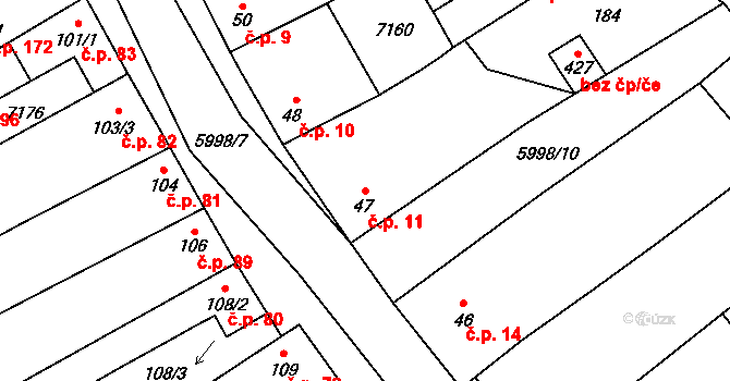 Javorník 11 na parcele st. 47 v KÚ Javorník nad Veličkou, Katastrální mapa