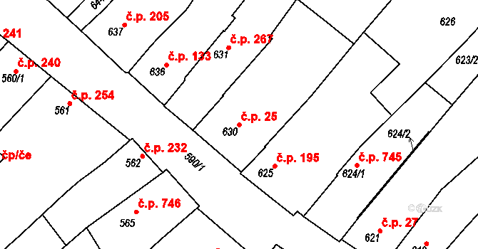Vnorovy 25 na parcele st. 630 v KÚ Vnorovy, Katastrální mapa