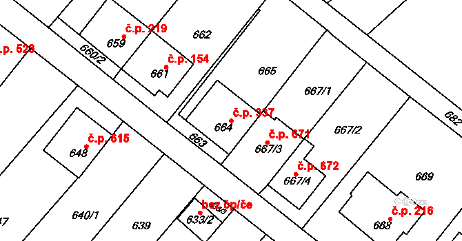 Vnorovy 337 na parcele st. 664 v KÚ Vnorovy, Katastrální mapa