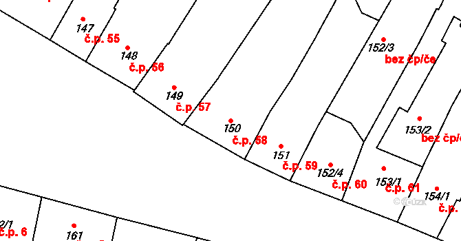 Kyjov 58 na parcele st. 150 v KÚ Kyjov, Katastrální mapa