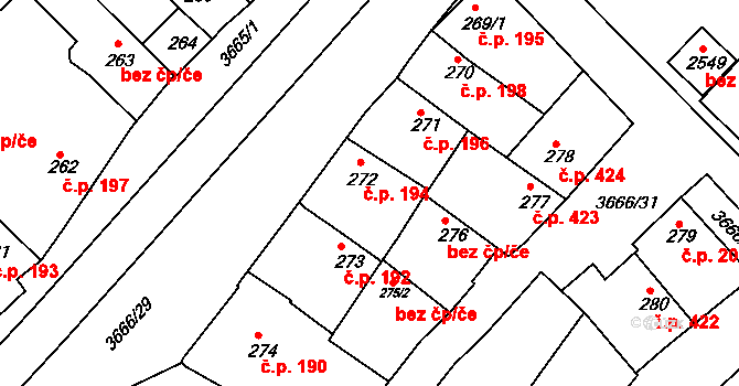 Veselí nad Moravou 194 na parcele st. 272 v KÚ Veselí-Předměstí, Katastrální mapa