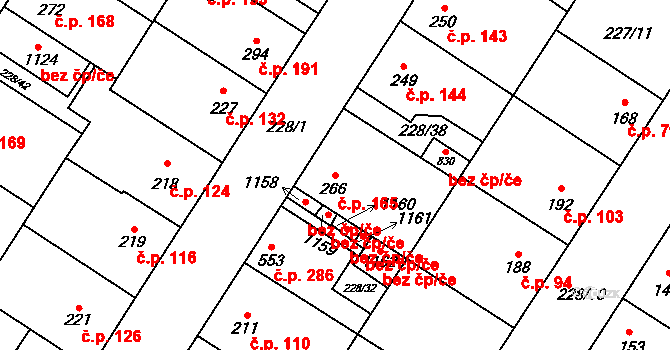 Humny 165, Pchery na parcele st. 266 v KÚ Pchery, Katastrální mapa