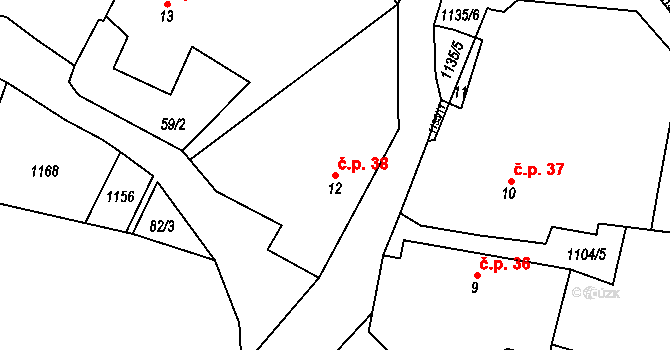 Meziříčko 38 na parcele st. 12 v KÚ Meziříčko u Jihlavy, Katastrální mapa