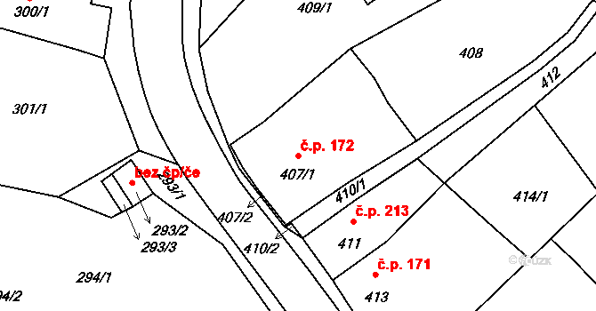 Stonařov 172 na parcele st. 407/1 v KÚ Stonařov, Katastrální mapa