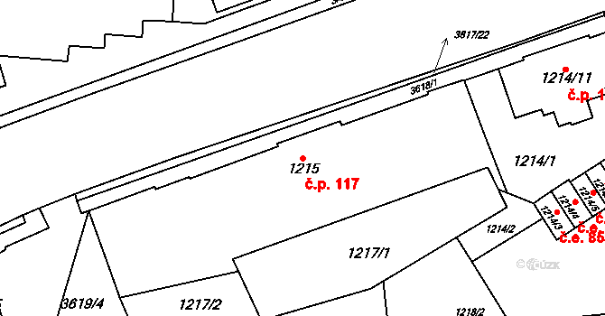 Vyškov-Město 117, Vyškov na parcele st. 1215 v KÚ Vyškov, Katastrální mapa