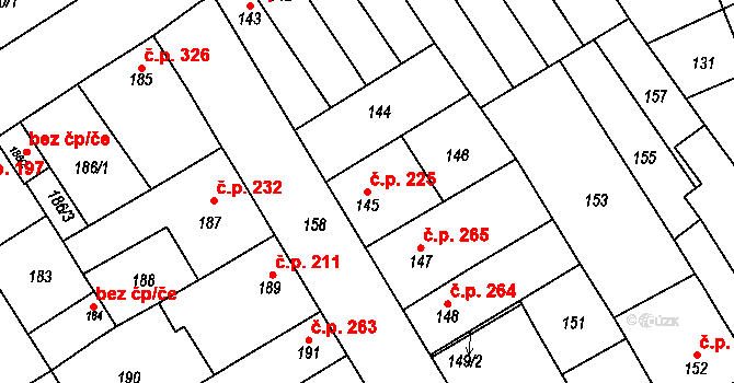 Rousínov 225 na parcele st. 145 v KÚ Rousínov u Vyškova, Katastrální mapa