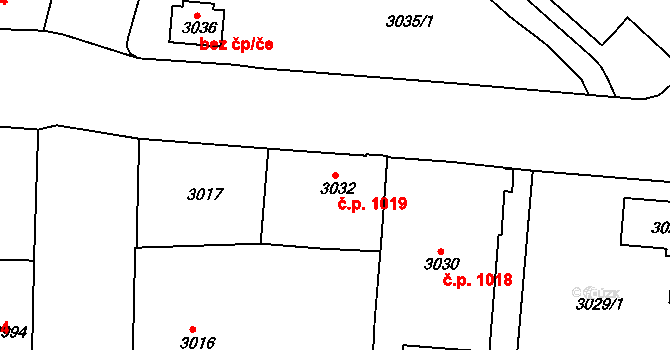Pod Bezručovým vrchem 1019, Krnov na parcele st. 3032 v KÚ Krnov-Horní Předměstí, Katastrální mapa