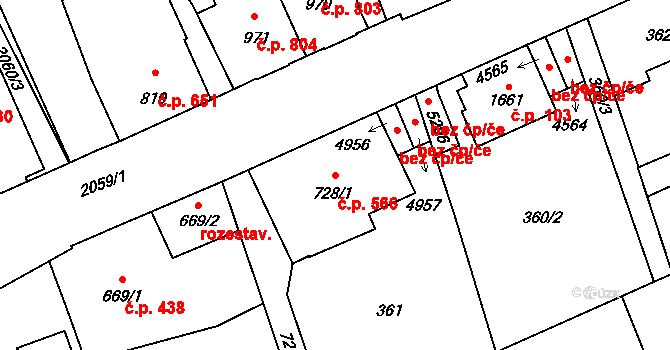 Šumperk 566 na parcele st. 728/1 v KÚ Šumperk, Katastrální mapa