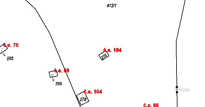 Třebsín 184, Krňany na parcele st. 276 v KÚ Třebsín, Katastrální mapa
