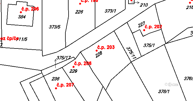Sedlec 203, Sedlec-Prčice na parcele st. 228 v KÚ Sedlec u Votic, Katastrální mapa