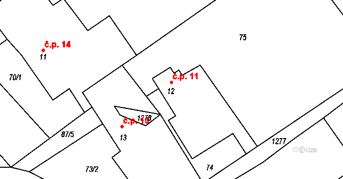 Dědkov 11, Heřmaničky na parcele st. 12 v KÚ Velké Heřmanice, Katastrální mapa