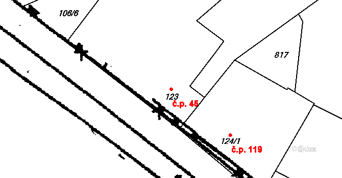 Libodřice 45 na parcele st. 123 v KÚ Libodřice, Katastrální mapa