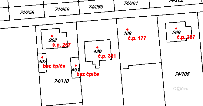 Hovorčovice 351 na parcele st. 436 v KÚ Hovorčovice, Katastrální mapa