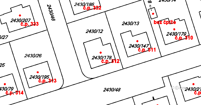 Dačice V 312, Dačice na parcele st. 2430/178 v KÚ Dačice, Katastrální mapa