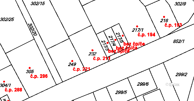 Hrob 211 na parcele st. 232 v KÚ Hrob, Katastrální mapa