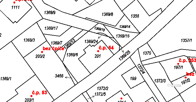 Horní Rokytnice 54, Rokytnice nad Jizerou na parcele st. 201 v KÚ Horní Rokytnice nad Jizerou, Katastrální mapa