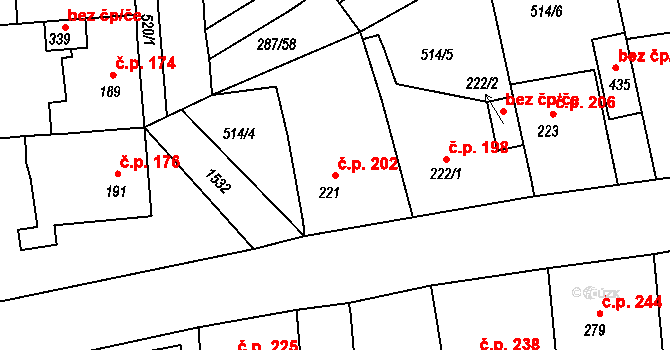 Tetín 202 na parcele st. 221 v KÚ Tetín u Berouna, Katastrální mapa