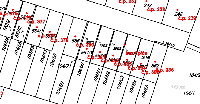 Předměřice nad Labem 382 na parcele st. 558/1 v KÚ Předměřice nad Labem, Katastrální mapa