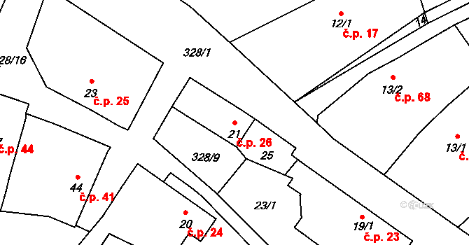 Štěnkov 26, Třebechovice pod Orebem na parcele st. 21 v KÚ Štěnkov, Katastrální mapa