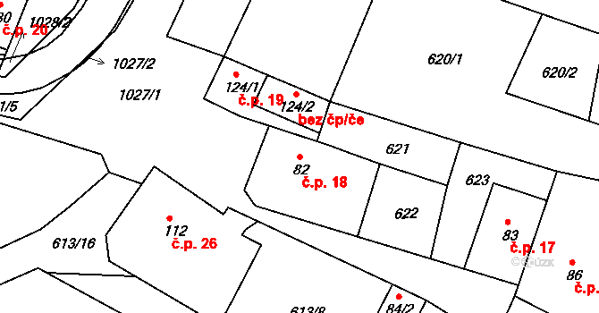 Milovice 18, Soběsuky na parcele st. 82 v KÚ Milovice, Katastrální mapa