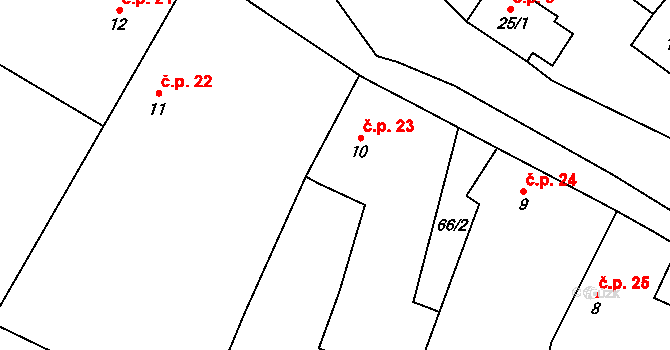 Horní Sukolom 23, Uničov na parcele st. 10 v KÚ Horní Sukolom, Katastrální mapa