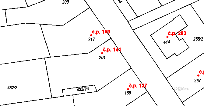 Štarnov 141 na parcele st. 201 v KÚ Štarnov, Katastrální mapa