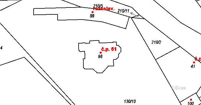 Nučničky 61, Travčice na parcele st. 98 v KÚ Nučničky, Katastrální mapa