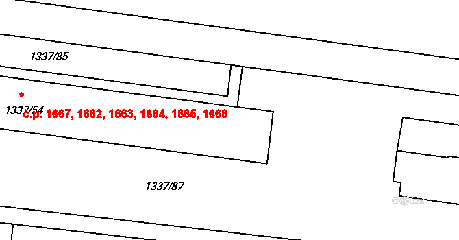 Roudnice nad Labem 1662,1663,1664,1665, na parcele st. 1337/54 v KÚ Roudnice nad Labem, Katastrální mapa