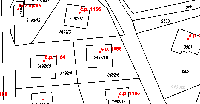 Lutyně 1165, Orlová na parcele st. 3492/16 v KÚ Horní Lutyně, Katastrální mapa