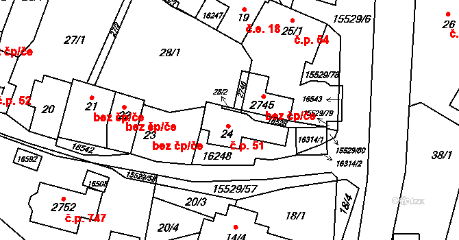 Hovězí 51 na parcele st. 24 v KÚ Hovězí, Katastrální mapa