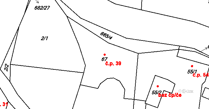 Juřinka 39, Valašské Meziříčí na parcele st. 67 v KÚ Juřinka, Katastrální mapa