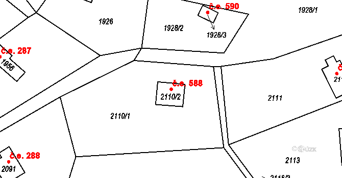 Brná 588, Ústí nad Labem na parcele st. 2110/2 v KÚ Brná nad Labem, Katastrální mapa