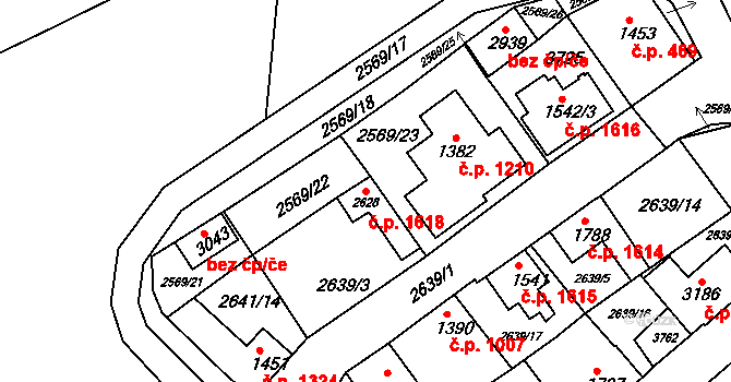Lysá nad Labem 1618 na parcele st. 2628 v KÚ Lysá nad Labem, Katastrální mapa
