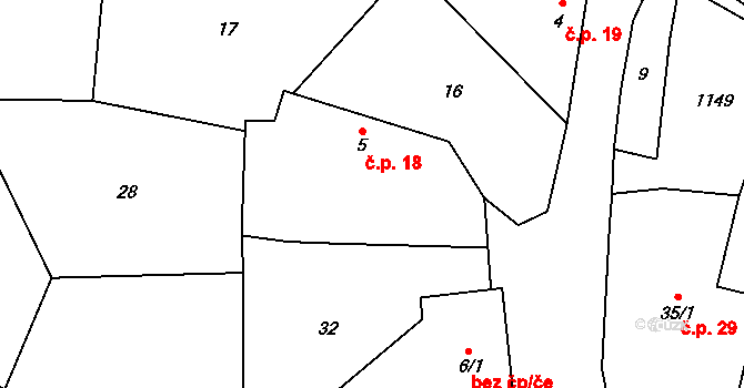 Střítež 18, Litochovice na parcele st. 5 v KÚ Střítež u Volyně, Katastrální mapa