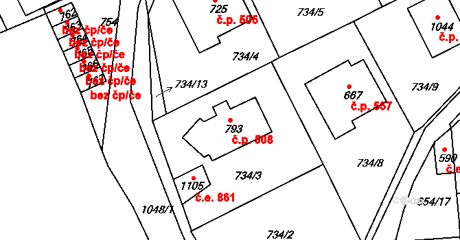 Bohosudov 508, Krupka na parcele st. 793 v KÚ Bohosudov, Katastrální mapa