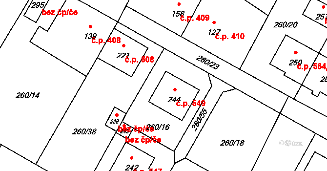 Okříšky 549 na parcele st. 244 v KÚ Nové Petrovice, Katastrální mapa