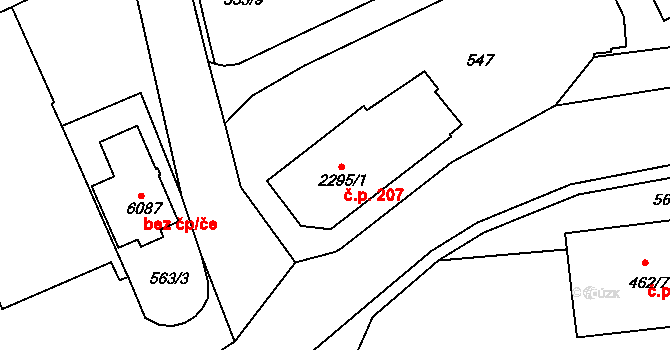 Borovina 207, Třebíč na parcele st. 2295/1 v KÚ Třebíč, Katastrální mapa