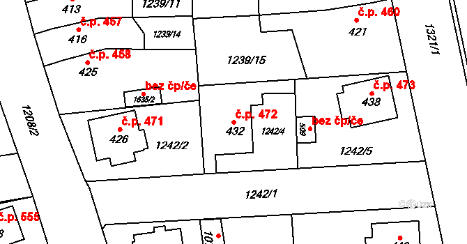 Lány 472, Svitavy na parcele st. 432 v KÚ Čtyřicet Lánů, Katastrální mapa