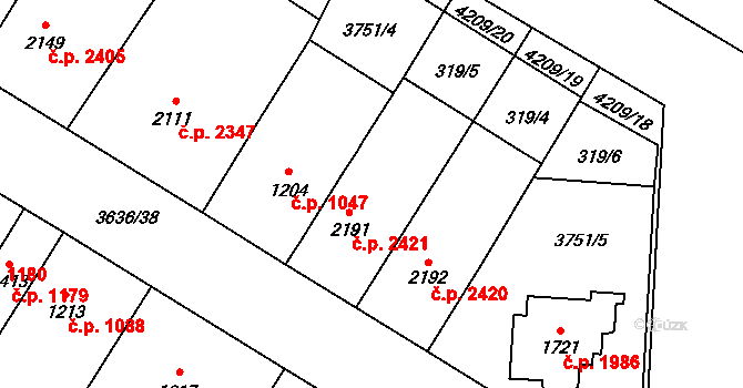 Břeclav 2421 na parcele st. 2191 v KÚ Břeclav, Katastrální mapa