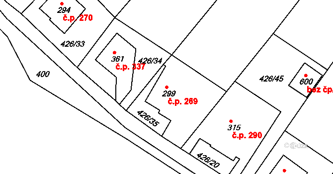 Dolní Poustevna 269 na parcele st. 299 v KÚ Dolní Poustevna, Katastrální mapa