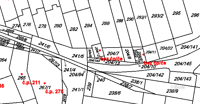 Holásky 73, Brno na parcele st. 204/12 v KÚ Holásky, Katastrální mapa