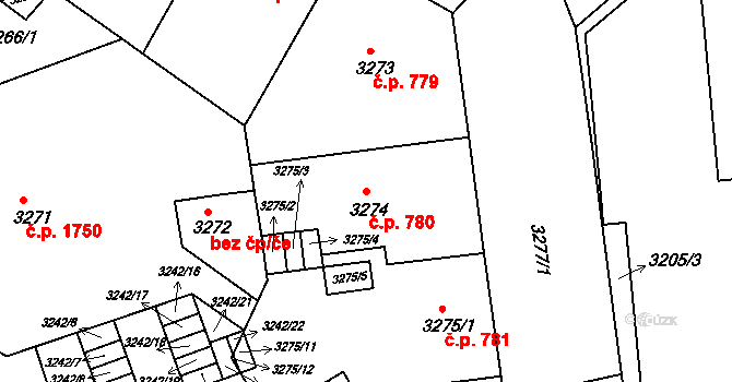 Černá Pole 780, Brno na parcele st. 3274 v KÚ Černá Pole, Katastrální mapa