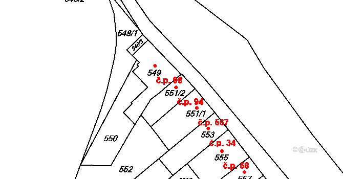 Medlánky 94, Brno na parcele st. 551/2 v KÚ Medlánky, Katastrální mapa
