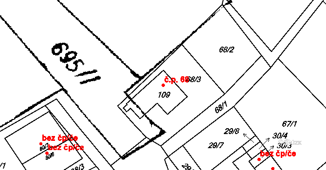 Železná 68, Libořice na parcele st. 109 v KÚ Železná u Libořic, Katastrální mapa