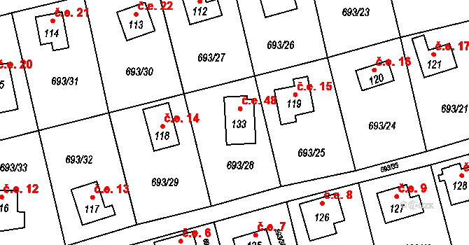 Třeskonice 48, Tuchořice na parcele st. 133 v KÚ Třeskonice, Katastrální mapa
