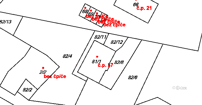 Radňov 37, Pelhřimov na parcele st. 81/1 v KÚ Radňov u Rynárce, Katastrální mapa