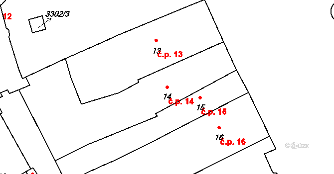 Pelhřimov 14 na parcele st. 14 v KÚ Pelhřimov, Katastrální mapa