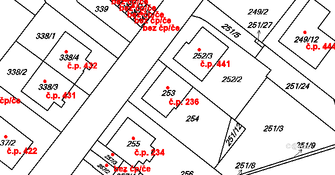Sobědruhy 236, Teplice na parcele st. 253 v KÚ Sobědruhy, Katastrální mapa