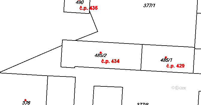 Řetenice 434, Teplice na parcele st. 485/2 v KÚ Teplice-Řetenice, Katastrální mapa